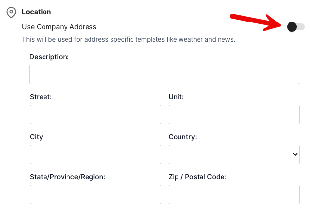 Use Company Address toggle switch