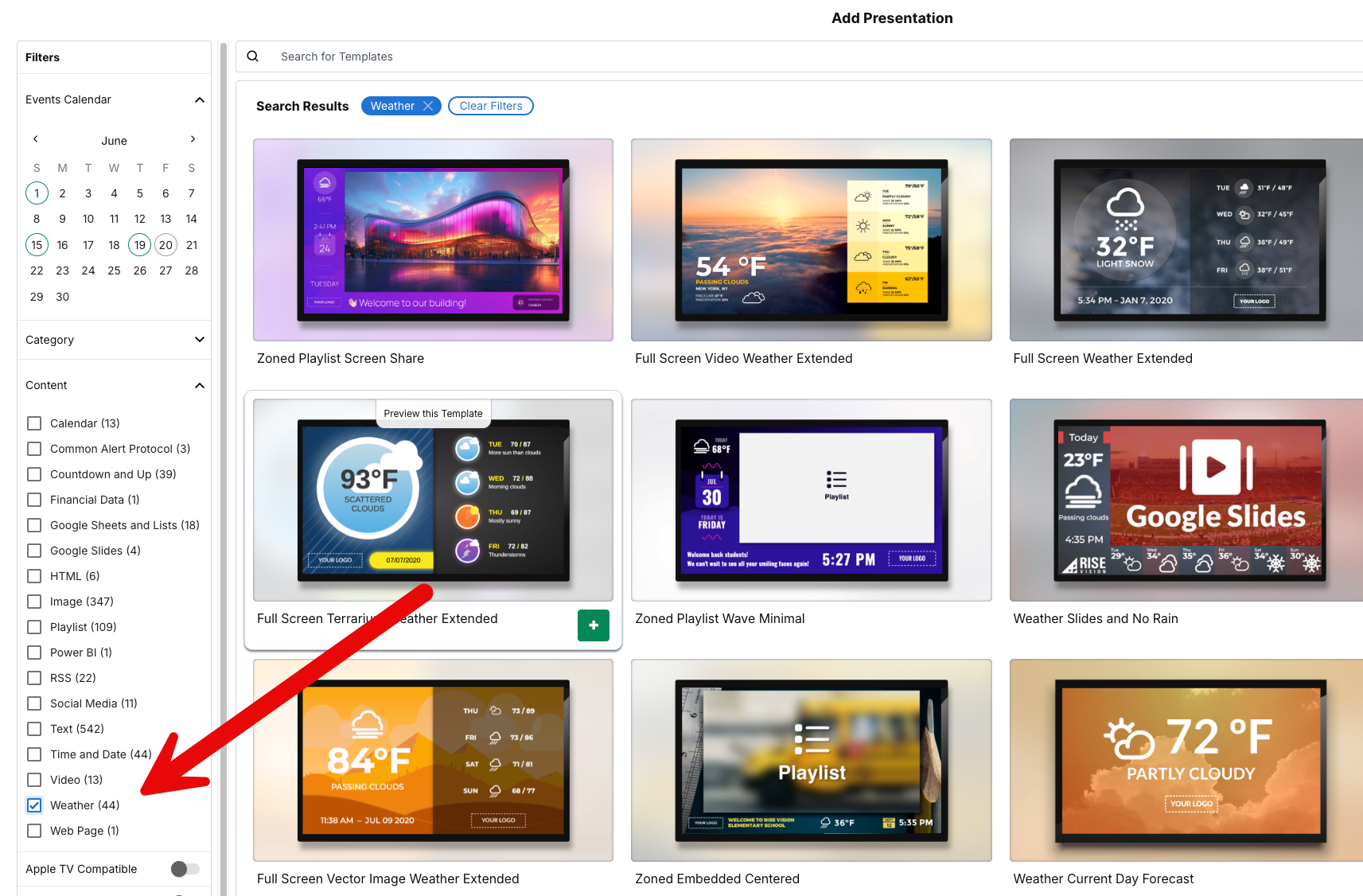 Template library with weather filter applied